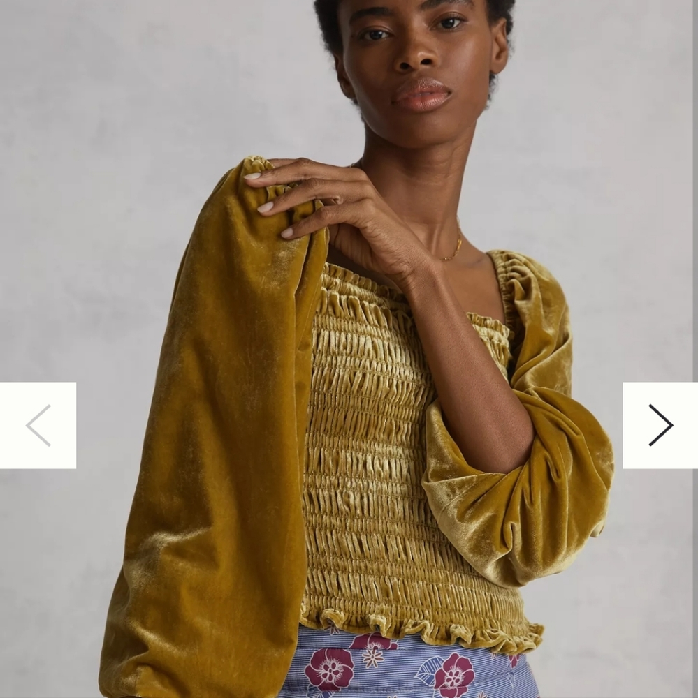 Smocked Velvet Balloon Sleeve Top - Picture 8 of 10